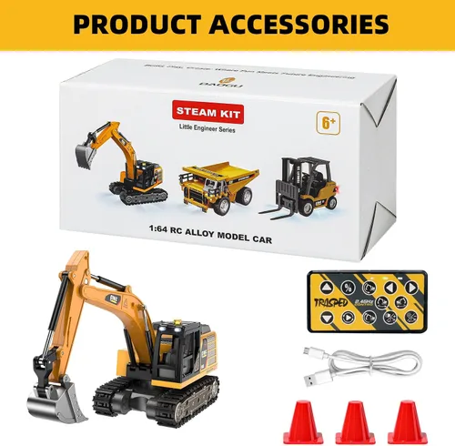 Vista 8 de mini RC Excavator Toy 1:64 Vehículo de construcción de aleación de control remoto