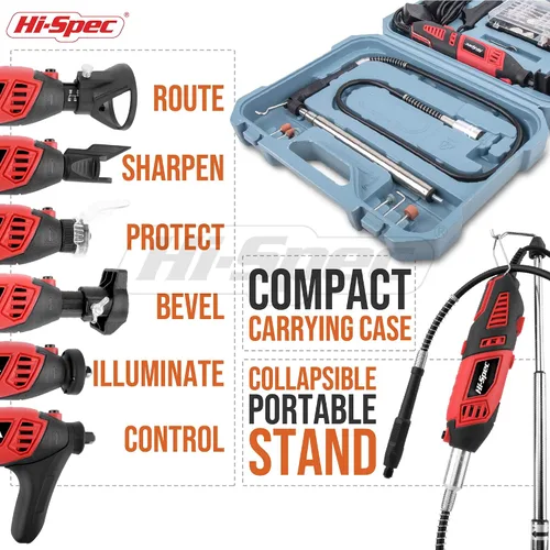 Vista 4 de Hi-Spec Kit de herramientas rotativas eléctricas con cable con brocas compatibles con Dremel. Taladro eléctrico de metal de velocidad variable