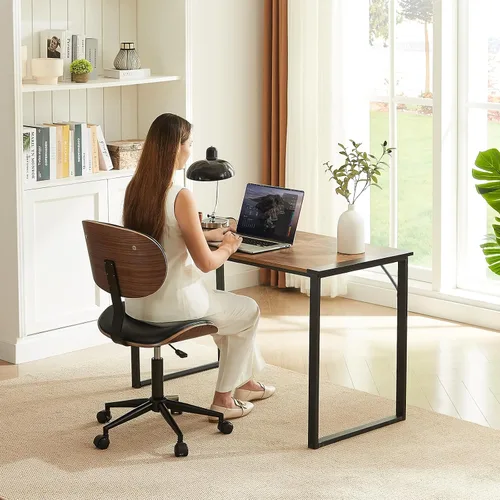 Vista 6 de Bestier Silla de oficina pequeña con soporte de respaldo de madera curvada, silla de escritorio sin brazos con giro de 360°, silla de computadora