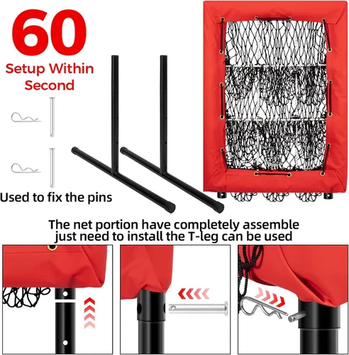 Vista 5 de Heavy Duty 9 Hole Pitching Net with Strike Zone,9 Pocket Pitching Target Net of 4 Adjustable Heights (36-53in),Softball Pitching Net Fix by 8xspikes