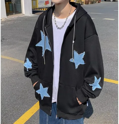 Vista 3 de Y2K Sudaderas con capucha gótica con estrellas y hadas, estilo grunge, sudadera Harajuku Streetwear Acubi Emo de gran tamaño con capucha
