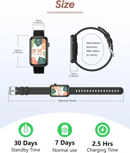 Vista 9 de Fitness Tracker, Fitness Watches for Women Men with Heart Rate Monitor Blood Oxygen Sleep Tracker Pedometer, 1.47" Smart Watch Step Calorie Counter
