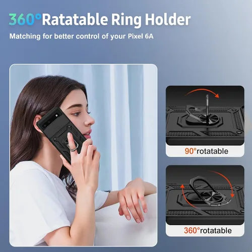 Vista 5 de Funda para Google Pixel 6 con cubierta para lente de cámara, protector de pantalla HD, protección contra caídas de grado militar de 10 pies, soporte