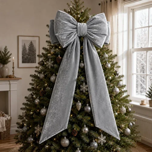 Vista 15 de Arco gigante de terciopelo para decoración de árbol de Navidad, 39 x Negro