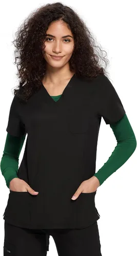 Vista 5 de COZYFIT Underscrub de manga larga para mujer - Blusas de uniforme para enfermeras con cuello redondo y tela suave Verde cazador