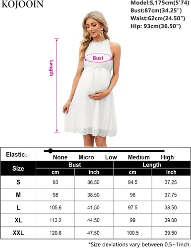 Vista 7 de KOJOOIN Vestido de maternidad con cuello halter y volantes, de verano, casual, bohemio, sin mangas, de cintura alta, fluido para sesión de fotos