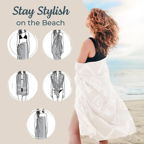 Vista 5 de Toalla de Playa Turca Premium – 100% Algodón Natural, Secado Rápido, Sin Arena, Toalla de Playa de Tamaño Grande 35"x67" – Ideal para Viajes Beige