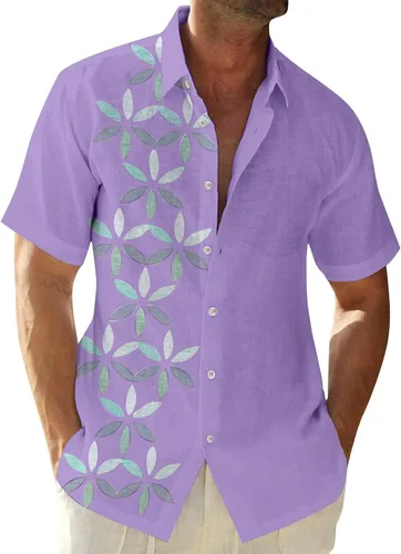 Vista 10 de RTRDE Men's Button Down Shirts Short Sleeve Graphic Print Hawaiian Vacation Beach Shirt, M-4XL