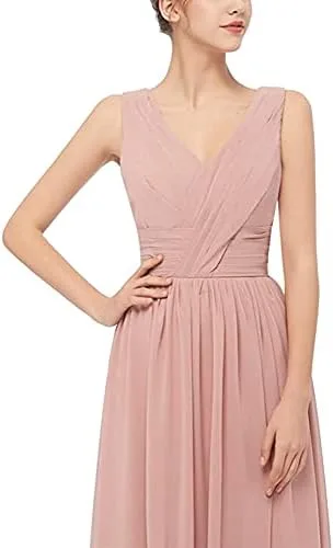 Vista 5 de Vestido de noche plisado con cuello en V para mujer