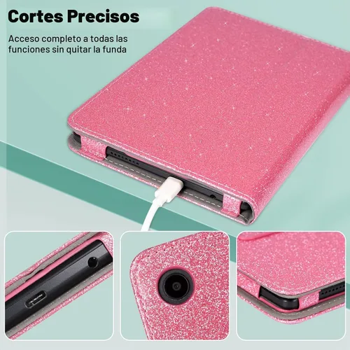 Vista 6 de Caweet Funda para TCL Tab 8 LE 9137W/WiFi 9132X/SE 6048E/Plus 9138S, rosa brillante Rosa (Glitter Pink)