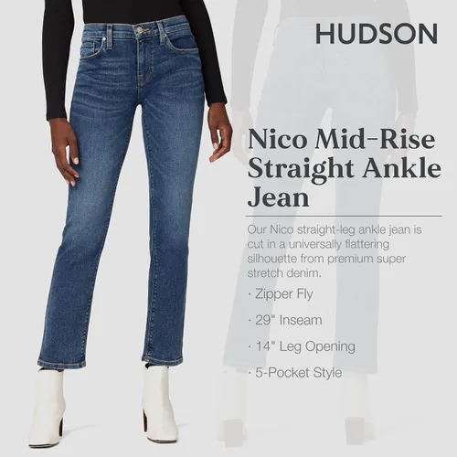 Vista 2 de Hudson Mujeres Nico Vaqueros de Tiro Medio, Pierna Recta y Tobillo