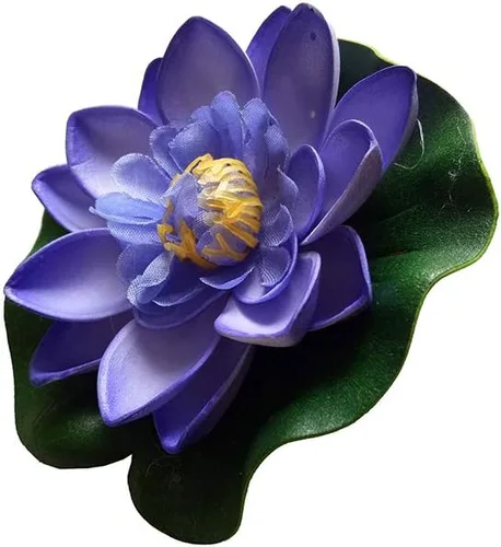 Vista 4 de 7 piezas de 3.9 pulgadas flor de loto artificial flor artificial piscina acuario decoración flor eterna flor artificial (azul)