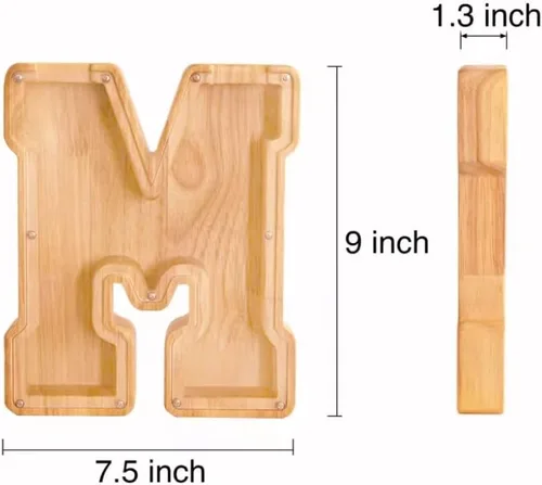 Vista 5 de Alcancía de 26 letras del alfabeto inglés A-Z, alcancía de madera transparente de gran capacidad, caja de ahorro de monedas personalizada