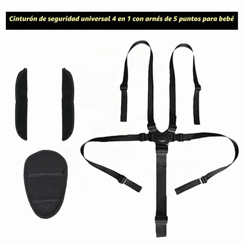 Vista 2 de Cinturón de seguridad universal 4 en 1 de 5 puntos para bebé, correa de seguridad ajustable para bebé, almohadillas de hombro para cinturones