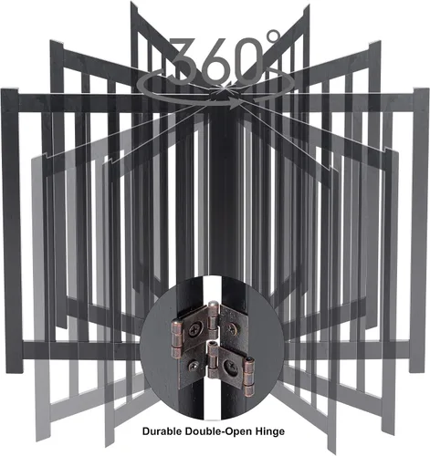 Vista 5 de LZRS Puerta para perros de madera independiente plegable de 2 paneles para interiores – Madera dura sólida de 24" de alto, puerta de seguridad