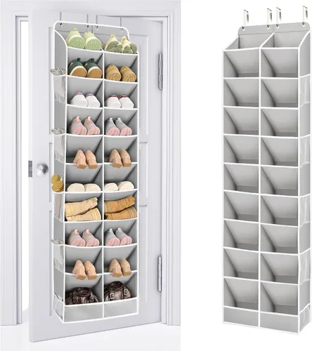 Vista 11 de ULG Organizador de zapatos sobre la puerta con 16 bolsillos grandes, zapatero colgante para puerta de armario, almacenamiento de zapatos que ahorra