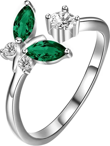 Vista 12 de AOBOCO - Anillo abierto de mariposa de plata esterlina ajustable, adornado con cristal de Austria, joyería para regalo de aniversario o cumpleaños