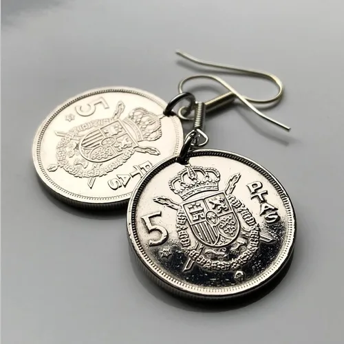 Vista 8 de Spain España 5 Pesetas Spanish coin earrings jewelry escudo Español Madrid Barcelona Sevilla Málaga Córdoba Valencia Granada Zaragoza Toledo Cadiz