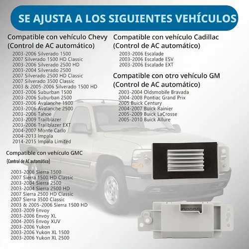 Vista 2 de Kit de resistencias de motor de ventilador HVAC compatible con Chevy 2003, 2004, 2005, 2006, 2007, Chevy, GMC Silverado, Tahoe, Suburban, Avalanche