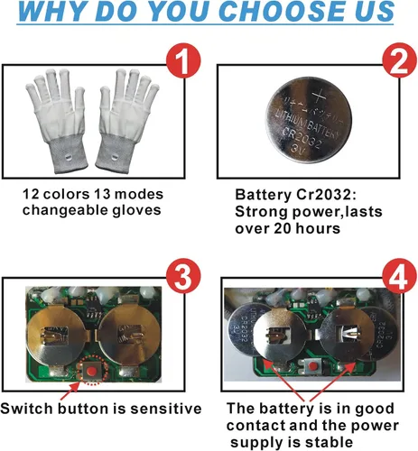 Vista 3 de Guantes LED, 12 colores iluminados para niños, guantes de esqueleto LED, regalo de juguetes geniales para Halloween, regalo de Navidad para hombres