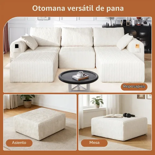 Vista 3 de Sofá modular seccional, sofás deshuesados para sala de estar, sofás en forma de L, sofá de nube seccional, cómodo sofá de pana, con asiento Beige