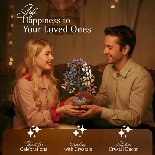 Vista 5 de Árbol de los siete chakras, árbol de la vida de cristal, regalos de inauguración de la casa, piedras de chakras, piedras preciosas y cristales