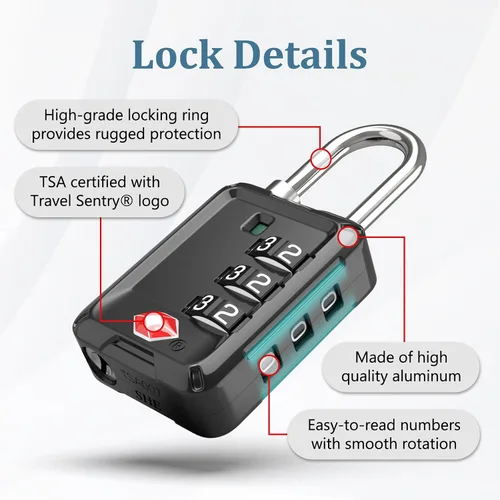 Vista 5 de Joyway Cerraduras de equipaje aprobadas por la TSA, cerradura de viaje con cuerpo de aleación de zinc, alerta abierta, diales de fácil lectura