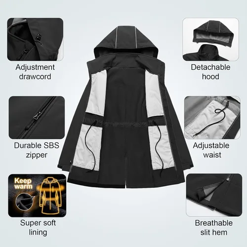 Vista 5 de CREATMO US Chaqueta táctica ligera impermeable larga Softshell para mujer cortavientos con forro polar