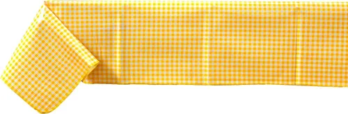 Vista 2 de Alux - Mantel de tela de hule a cuadros, amarillo, vinilo de plástico PVC, mantel de plástico, mantel de hule mexicano (círculo de 55 pulgadas)