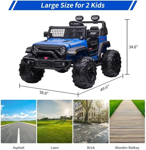 Vista 6 de Coche eléctrico de 2 plazas para niños de 24V con control remoto, 2 motores de 120W alimentados por batería, asientos extra grandes de 20" + ruedas
