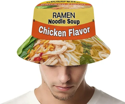Vista 6 de Ramen Noodle Soup Chicken Flavor Bucket Hat Fisherman Cap for Women Men Funny Food Casual Sun Hat Outdoor Cap