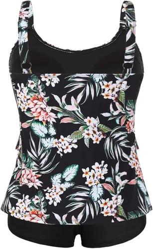 Vista 3 de Septangle - Traje de baño tankini de 2 piezas para mujer, diseño con volados y culotte