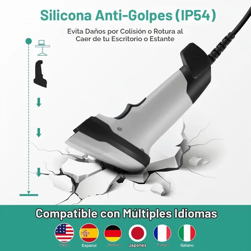 Vista 6 de Escáner de código de barras, 1D CCD lector de código de barras de mano USB conexión con cable escáneres de código de barras para tienda supermercado