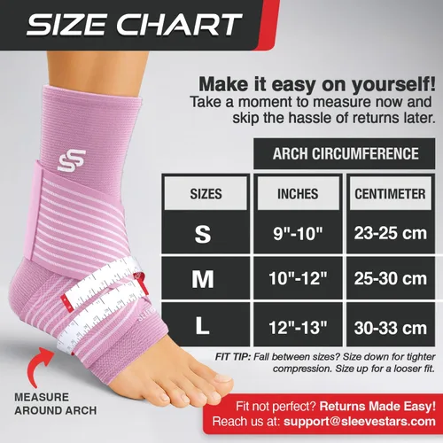 Vista 5 de Tobillera Sleeve Stars para mujeres y hombres, tobillera para esguince de tobillo, manga de compresión para alivio de la fascitis plantar, soporte