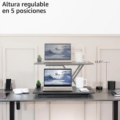 Vista 3 de VIVO Desk-V001J - Elevador de escritorio de pie ajustable en altura superior, ultra delgado, convertidor de escritorio compacto para monitor o Negro