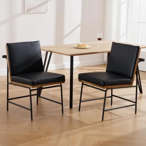 Vista 10 de LukeAlon Juego de 2 sillas de comedor de poliuretano con respaldo cuadrado Beige