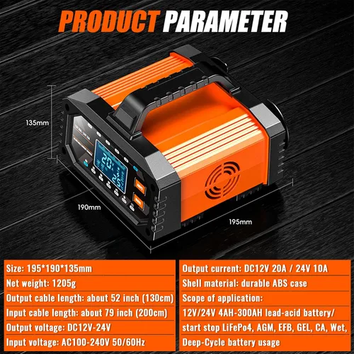 Vista 8 de 20A 12V/24V Cargador de batería inteligente LiFePO4 Mantenedor
