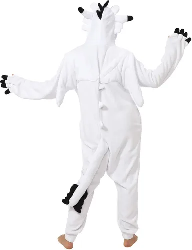 Vista 3 de dressfan Pijama de dragón de animal, disfraz de cosplay, Navidad, Halloween, unisex, adultos, adolescentes, blanco y negro