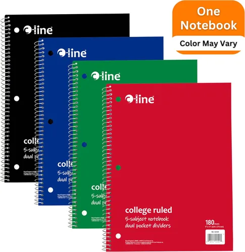 Vista 2 de C-Line Cuaderno de 5 materias, rayas anchas, 1 cuaderno, el color puede variar (22051)