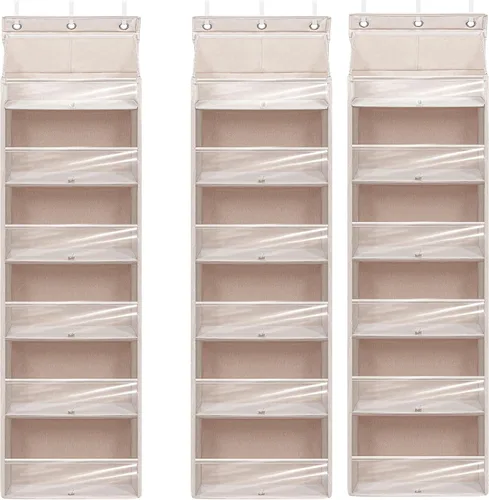 Vista 22 de Organizador de puerta con 6 bolsillos extra grandes, 12 bolsillos laterales, estante de almacenamiento resistente para armario, organizador de Beige