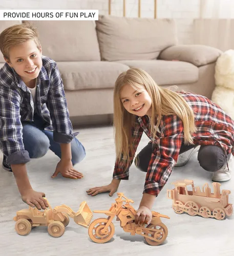 Vista 4 de Puzzled Dirt Bike - Rompecabezas de madera 3D para niños, kit