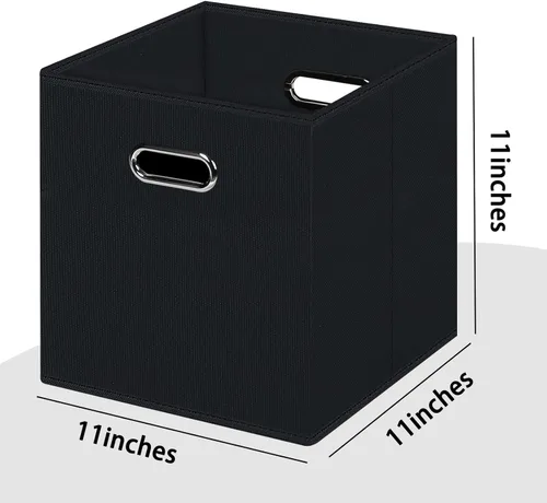 Vista 2 de Cubos de almacenamiento plegables negros, caja de almacenamiento de tela, cestas organizadoras con asas dobles para organizador del hogar (negro)