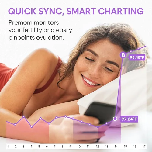 Vista 5 de Premom Termómetro corporal basal inteligente para ovulación: punta larga para manos libres, rastreador de ovulación digital con alta precisión