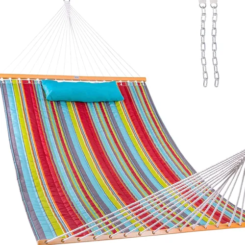 Vista 16 de Lazy Daze Hammocks - Hamaca doble de tela acolchada de 12 pies con barras de suspensión y almohada desmontable, capacidad de carga de 450 libras