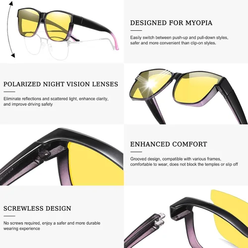 Vista 3 de Wzerry Night Vision Glasses Polarized for Men Women (Nighttime Driving Glasses Over Glasses for Driving)