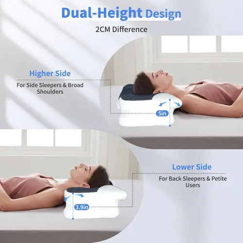 Vista 5 de Almohada cervical para el cuello para aliviar el dolor, almohada de cama de espuma viscoelástica de diseño hueco para dormir de lado y de espalda