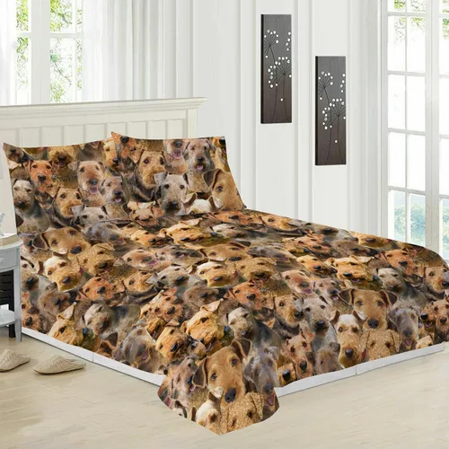 Vista 2 de Airedale Terrier - Juego de funda de edredón con estampado de cara de perro, juego de ropa de cama de 3 piezas, juego de funda de edredón suave
