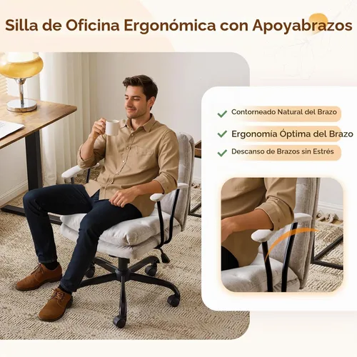 Vista 6 de VINGLI Sillas de Oficina Cómodas con/sin Ruedas, Base Dual, Reposabrazos Desmontables, Silla Ajustable y Giratoria Cómoda para Computadora, Uñas