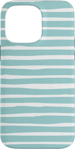 Vista 21 de iPhone 16 Cute Pastel Mint Green Aqua & White Wavy Stripe Case