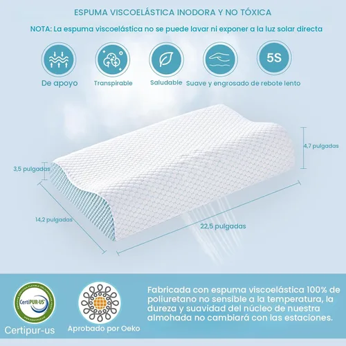 Vista 5 de Paquete de 2 almohadas de espuma viscoelástica para el cuello, almohada de apoyo para el cuello para aliviar el dolor, almohada cervical ergonómica
